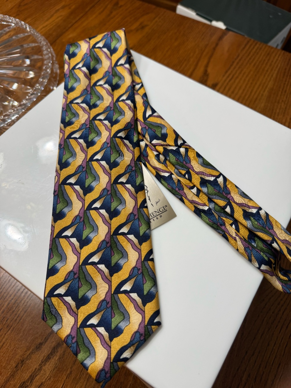 J. Garcia Yellow Multi-Color Abstract Silk Tie